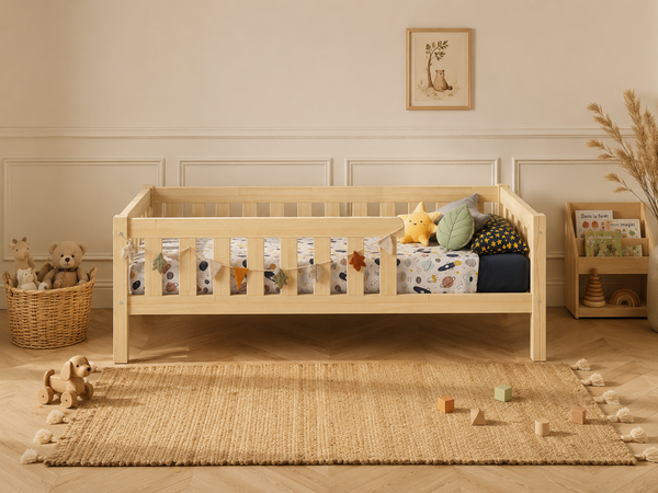 Lit enfant en bois avec barrières protectrices et tiroir 90x190 – Lit Berceuse