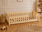 Lit simple Montessori 80x160 en bois avec barrières de sécurité arrondies – Lit Cocon