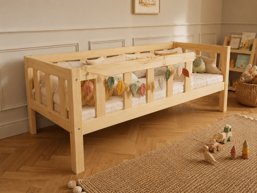Lit enfant en bois façon banquette à barreaux 90x190 – Lit Berceuse