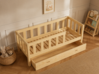 Lit simple 80x160 en bois avec grand tiroir et barrières – Lit Doudou