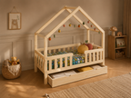 Lit cabane en bois en forme de maison avec tiroir 90x190 – Lit Farandole