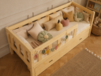 Lit simple 80x160 en bois avec grand tiroir et barrières – Lit Doudou