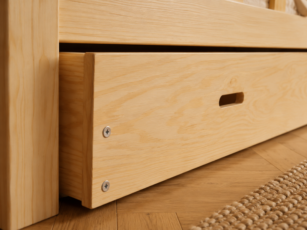 Lit simple 80x160 en bois avec grand tiroir et barrières – Lit Doudou