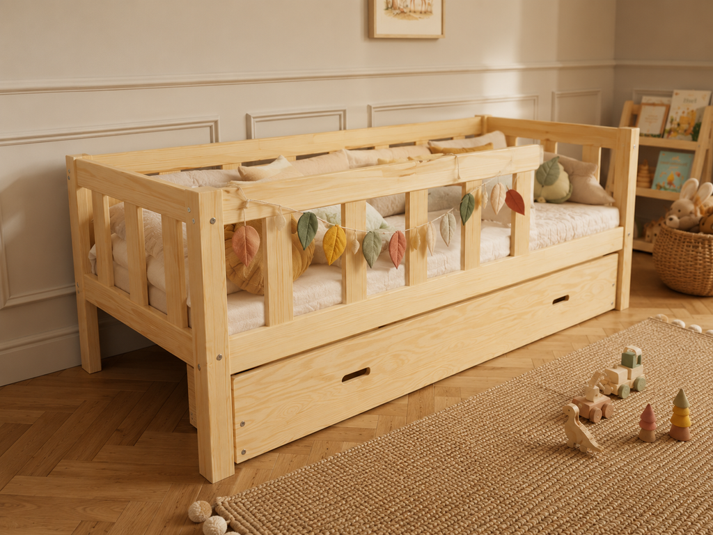 Lit enfant en bois façon banquette à barreaux 90x190 – Lit Berceuse