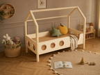 Lit double enfant en bois en forme de maison avec toit façon cabane 120x200 – Lit Cocon