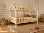 Lit double enfant en bois façon cabane avec barrières et tiroir 140x200 – Lit Tendresse