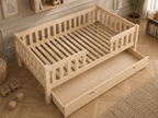 Lit double enfant en bois sur pieds avec barrières à barreaux 140x200 – Lit Farandole