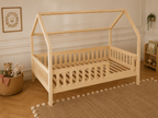 Lit double en bois en forme de maison avec toit cabane 120x200 – Lit Tendre Cocon