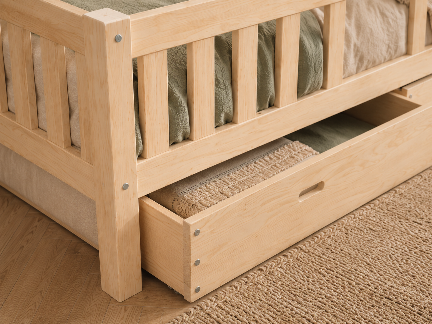 Lit double 120x200 en bois avec petits barreaux tout doux – Lit Doudou