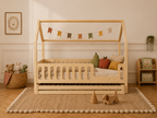 Lit double en bois en forme de maison avec toit cabane 120x200 – Lit Tendre Cocon