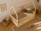 Lit double enfant en bois façon cabane avec barrières et tiroir 140x200 – Lit Tendresse