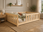 Lit double Montessori 120x200 en bois avec barrières de sécurité et petits barreaux – Lit Cocon
