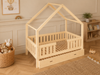 Lit double cabane en bois avec barrières de protection 120x200 – Lit Cocon