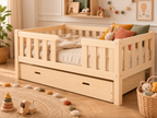 Lit simple 80x160 en bois avec barrières de protection verticales – Lit Câlin