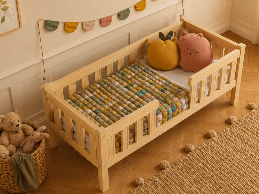 Lit simple en bois avec tiroir de rangement et barrières 90x190 – Lit Bulle