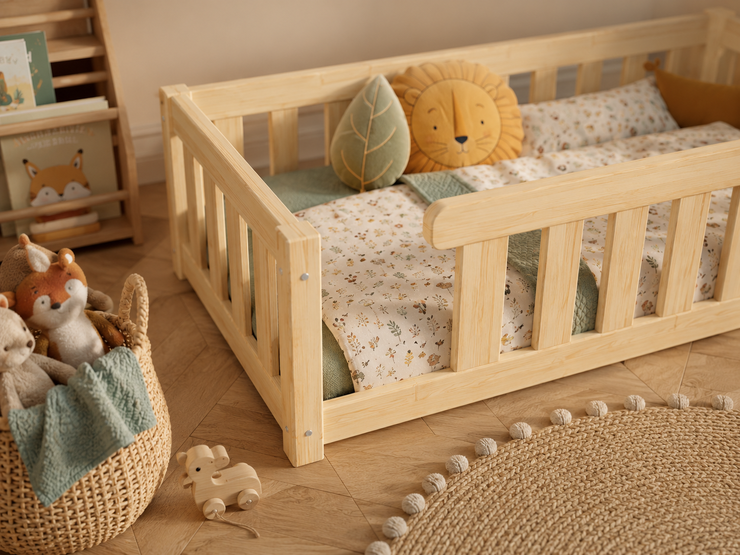 Lit enfant en bois ras du sol avec panneaux ajourés 90x190 – Lit Farandole