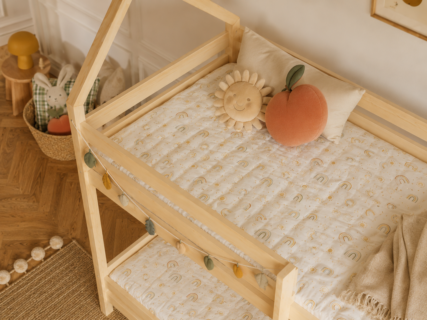 Lit superposé cabane 80x160 en bois avec toit façon maisonnette et échelle – Lit Féerique