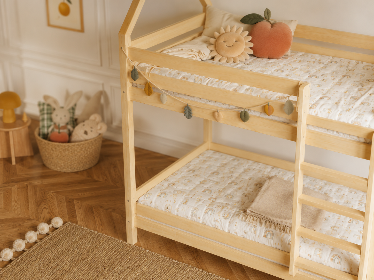 Lit superposé cabane 80x160 en bois avec toit façon maisonnette et échelle – Lit Féerique