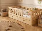 Lit enfant en bois avec barrières protectrices et tiroir 90x190 – Lit Berceuse