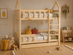 Lit superposé en bois avec toits cabane et barrières 90x190 – Lit Tendresse