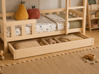 Lit superposé en bois avec toits cabane et barrières 90x190 – Lit Tendresse