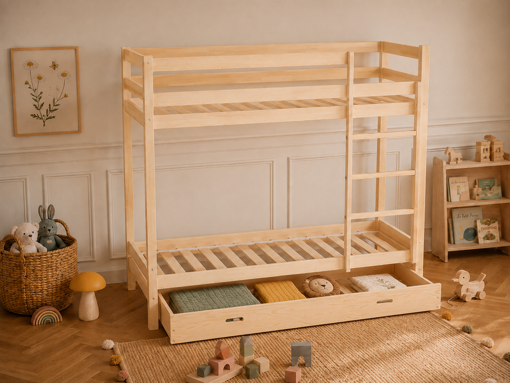 Lit superposé 80X160 en bois avec échelle pratique et structure robuste – Lit Étoilé