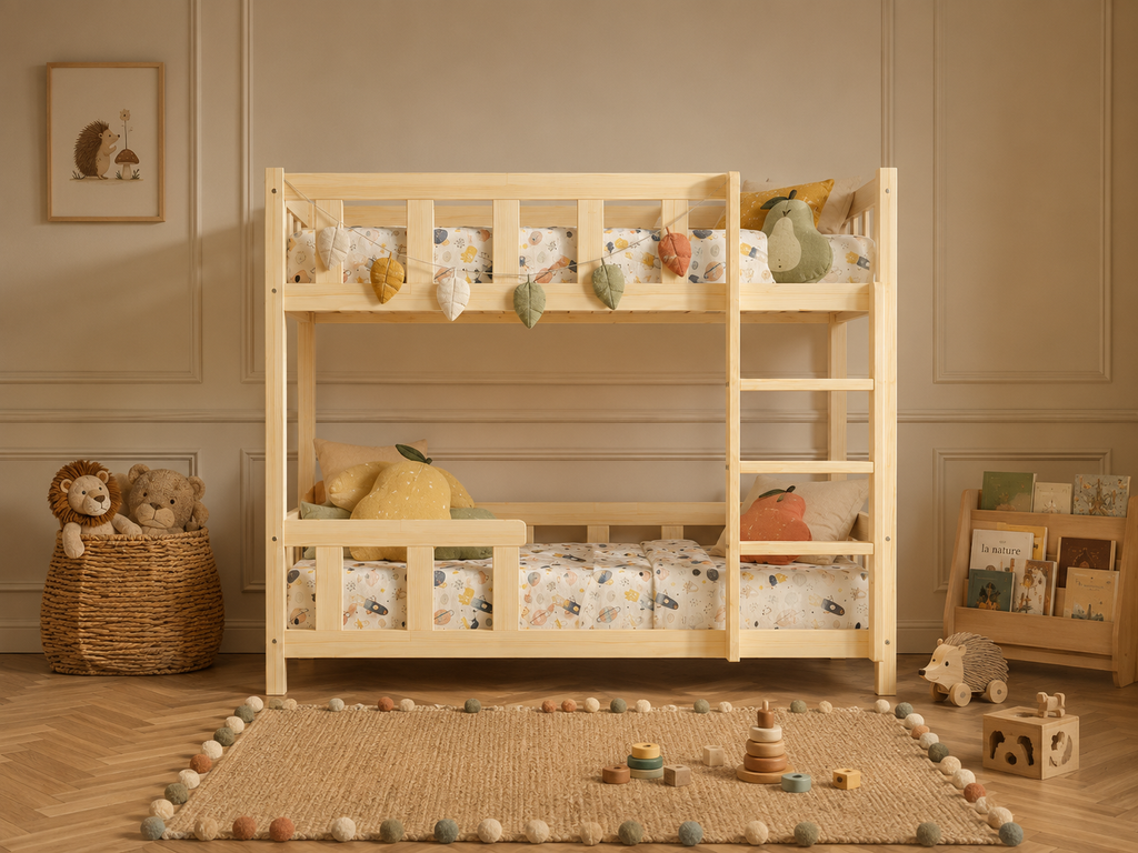 Lit superposé en bois avec doubles barrières 90x190 – Lit Berceuse