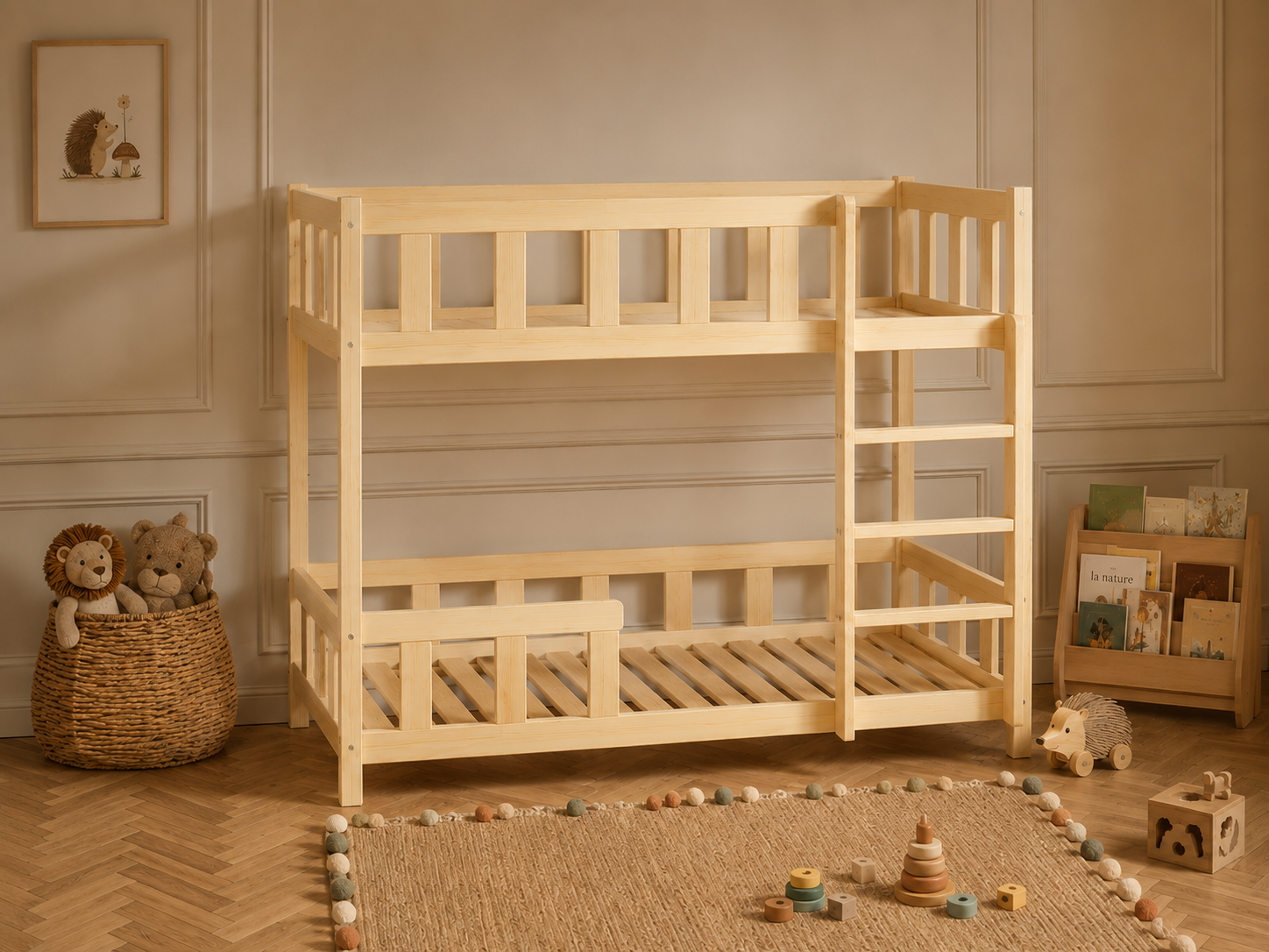 Lit superposé en bois avec doubles barrières 90x190 – Lit Berceuse