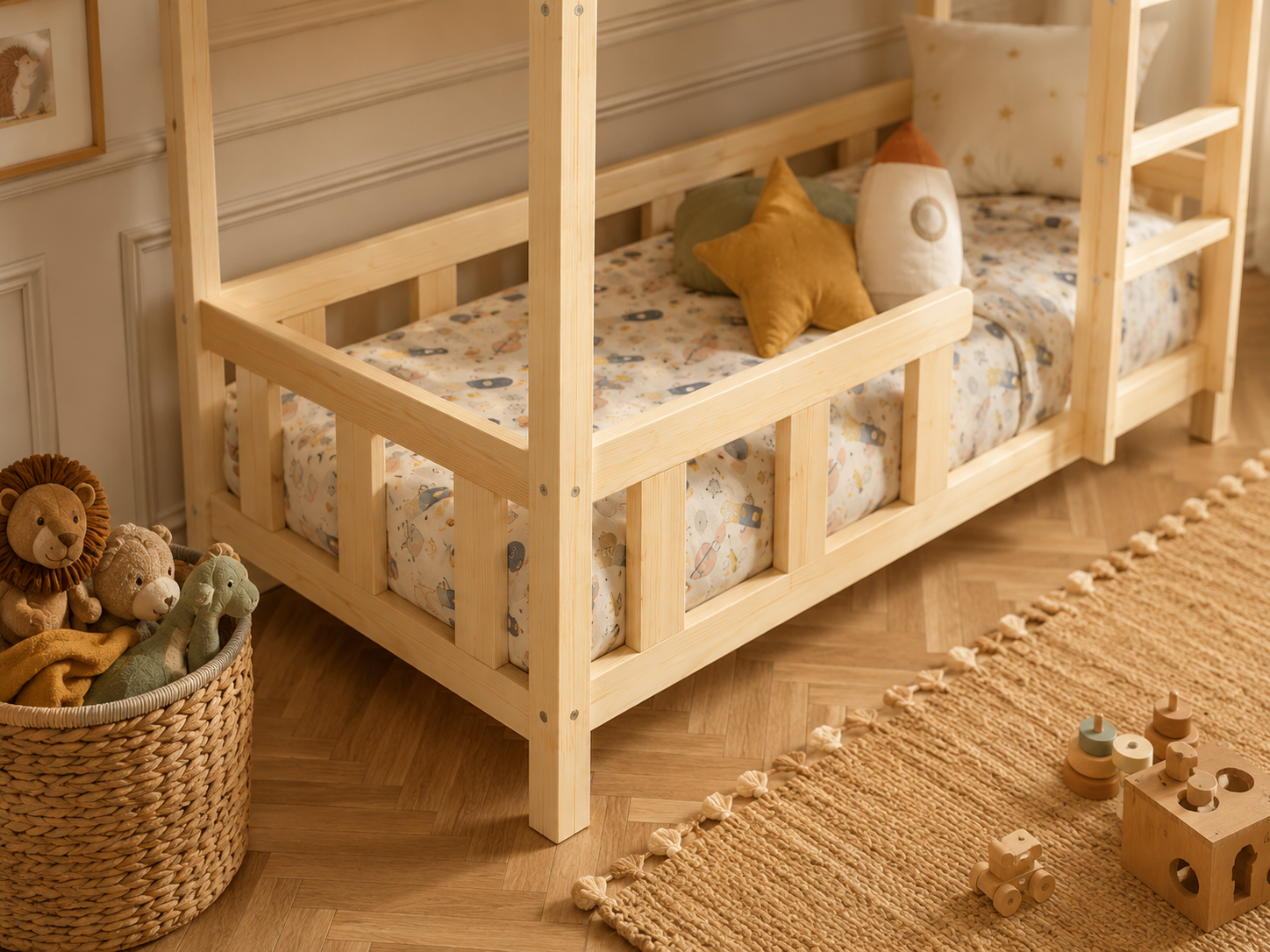Lit superposé 80x160 en bois avec échelle et barrières de sécurité – Lit Boréal
