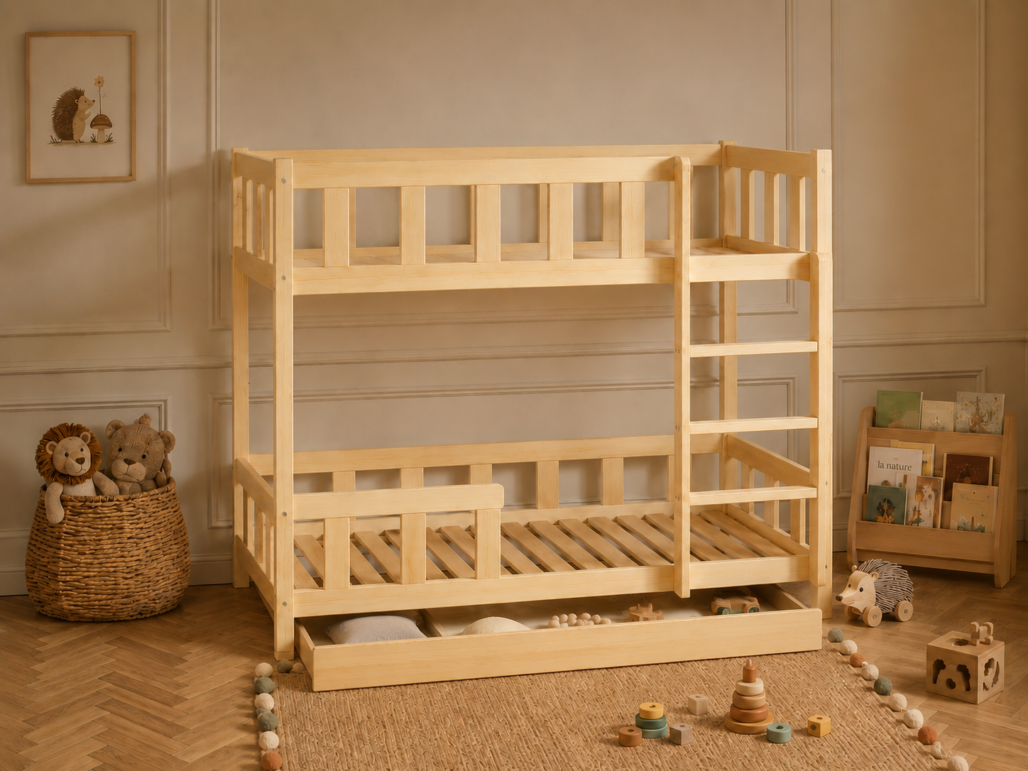 Lit superposé en bois avec doubles barrières 90x190 – Lit Berceuse