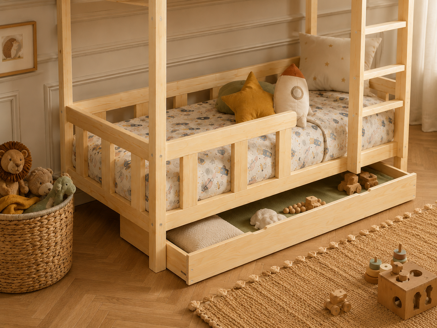 Lit superposé en bois avec doubles barrières 90x190 – Lit Berceuse