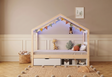 Lit cabane Montessori 90×200 avec tiroirs & LED – Cabane Aurore