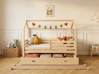 Lit cabane en bois en forme de maison avec tiroir 90x190 – Lit Lucioles