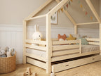Lit cabane en bois en forme de maison avec tiroir 80x160 – Lit Nuage