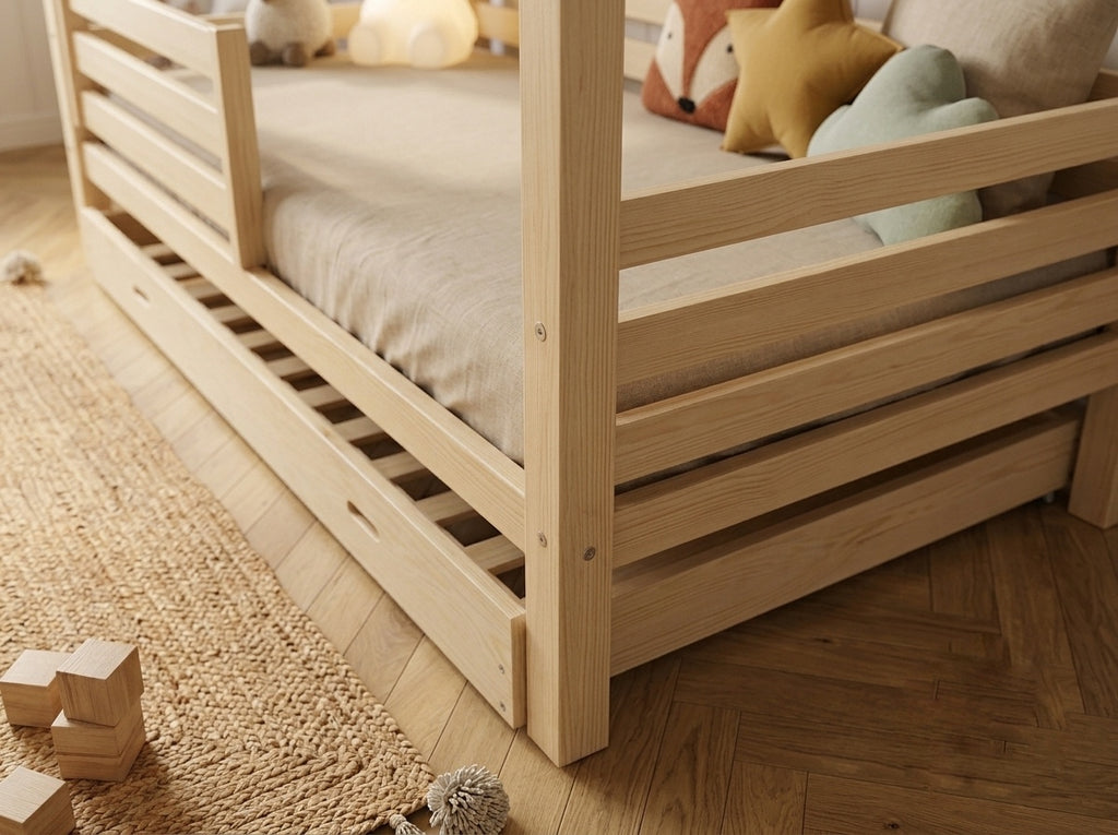 Lit cabane en bois en forme de maison avec tiroir 80x160 – Lit Nuage