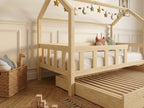 Lit cabane en bois en forme de maison avec tiroir 80x160 – Lit Câlin