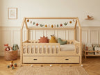 Lit cabane en bois en forme de maison avec tiroir 90x190 – Lit Tendresse