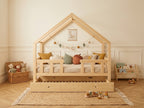 Lit cabane en bois en forme de maison avec tiroir 80x160 – Lit Lucioles