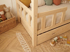 Lit cabane en bois en forme de maison avec tiroir 80x160 – Lit Lucioles