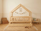 Lit cabane en bois en forme de maison avec tiroir 80x160 – Lit Lucioles
