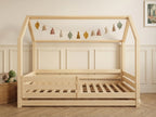 Lit cabane enfant en bois ras du sol forme maison 80x160 cm – Lit Nuage