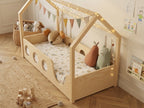 Lit cabane en bois en forme de maison avec panneaux ajourés 90x190 – Lit Bulle