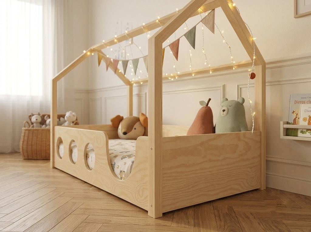 Lit cabane en bois façon maison de chalet 80x160 cm – Lit Cocon