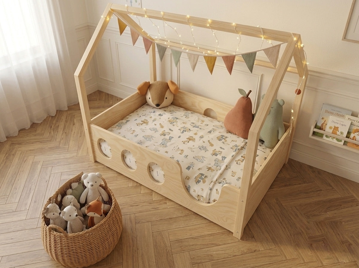 Lit cabane en bois façon maison de chalet 80x160 cm – Lit Cocon