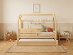 Lit cabane double en bois avec toit façon cabane et barrières de protection 120X200 – Lit Cocon