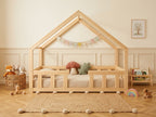 Lit double enfant en bois façon cabane avec barrières 140x200 – Lit Nuage