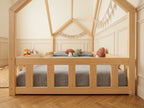 Lit double en bois en forme de maison avec toit façon cabane 120x200 – Lit Câlin