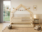 Lit cabane double en bois en forme de maison avec toit style chalet 120x200 – Lit Tendre Cocon