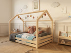 Lit double enfant en bois avec toit façon cabane 140x200 – Lit Étoilé