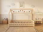 Lit double en bois avec un toit façon cabane 120x200 – Lit Cocon